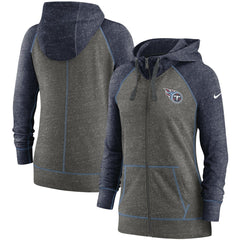 Tennessee Titans Women's Gym Vintage Raglan Full-Zip Hoodie Heathered Charcoal/Navy