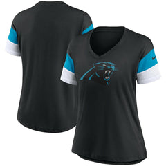 Carolina Panthers Women's Team Logo Fashion Performance Tri-Blend V-Neck T-Shirt Black