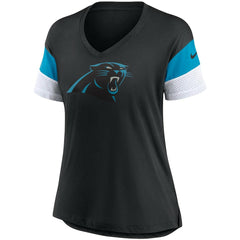 Carolina Panthers Women's Team Logo Fashion Performance Tri-Blend V-Neck T-Shirt Black