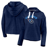 Tennessee Titans Women's Historic Logo Sport Resort Vintage Arc Cropped Raw Edge Pullover Hoodie Heathered Navy