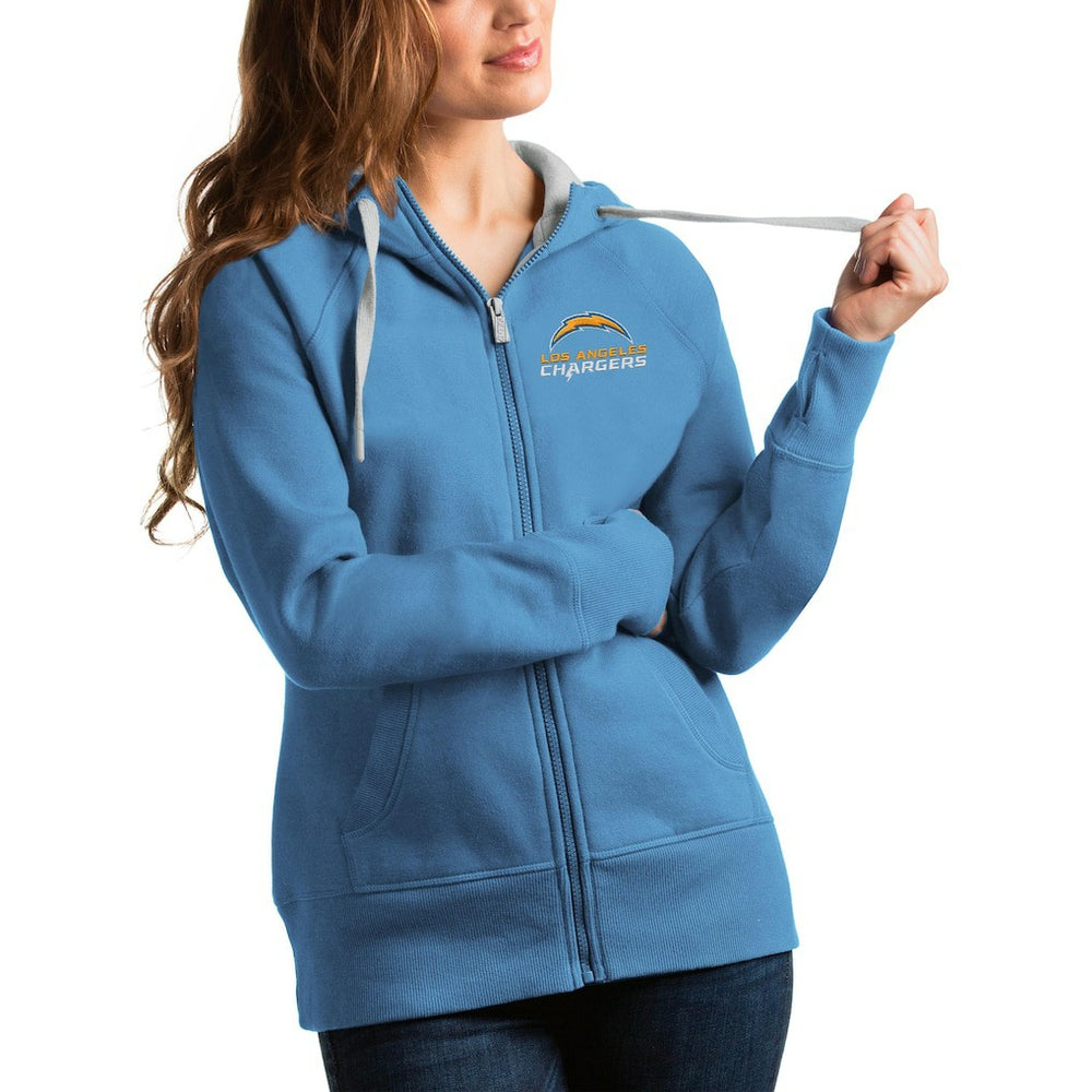 Los Angeles Chargers Antigua Women's Victory Full-Zip Hoodie Light Blue