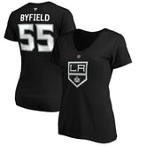 NHL Quinton Byfield Los Angeles Kings Fanatics Women's Authentic Stack Name & Number V-Neck T-Shirt - Black