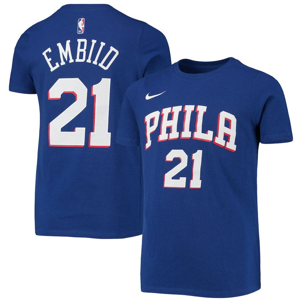 Joel Embiid Philadelphia 76ers Youth Logo Name & Number Performance T-Shirt Royal