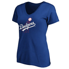 Los Angeles Dodgers Women's Cooperstown Collection Huntington Logo V-Neck T-Shirt - Royal T-shirts
