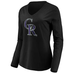 Colorado Rockies Women's Core Distressed Team Long Sleeve T-Shirt - Black T-shirts