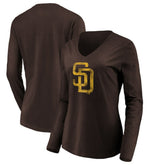 San Diego Padres Women's Core Distressed Team Long Sleeve T-Shirt - Brown T-shirts
