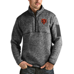 Chicago Bears Antigua Bear Head Fortune Quarter-Zip Pullover Jacket Heathered Charcoal