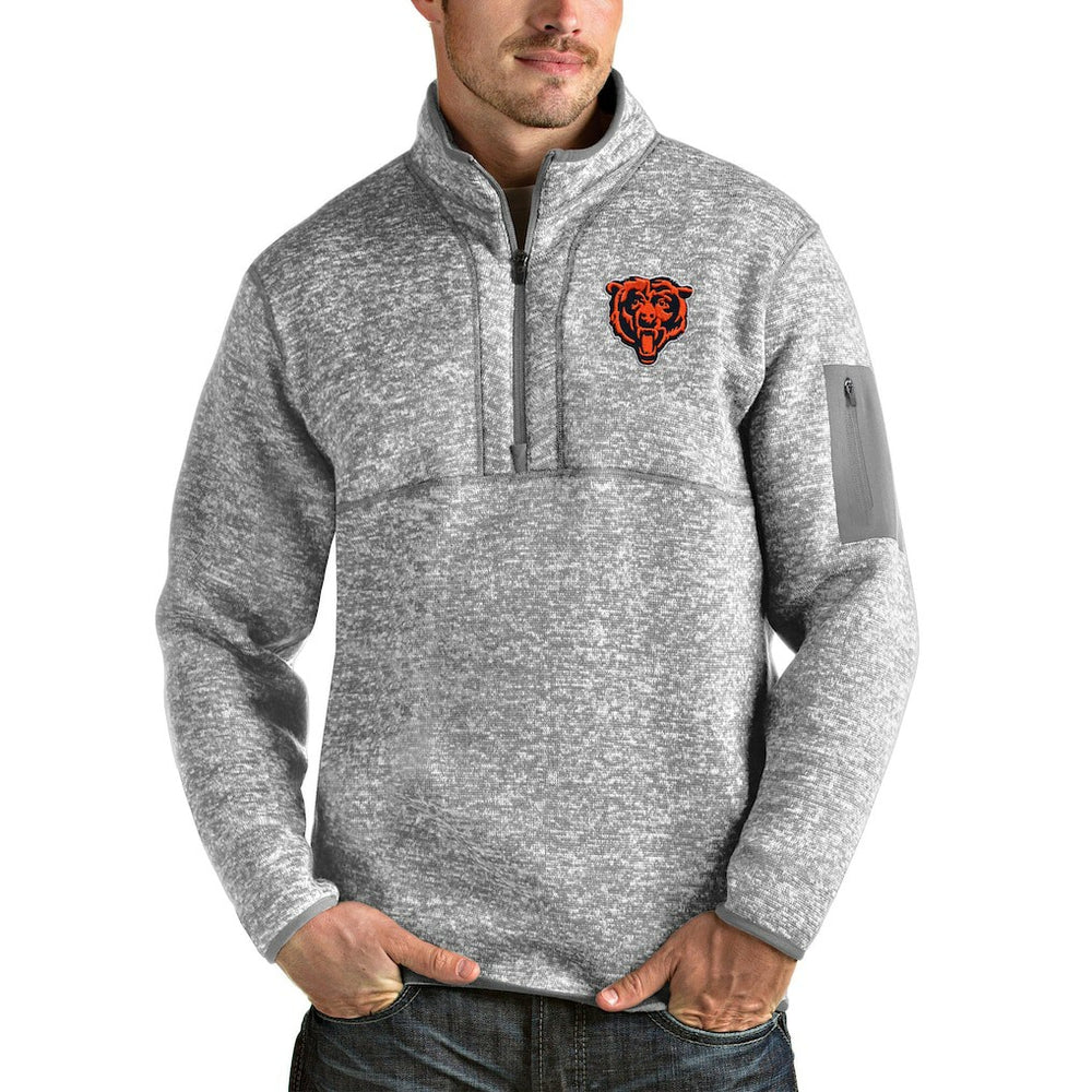Chicago Bears Antigua Bear Head Fortune Quarter-Zip Pullover Jacket Heather Gray