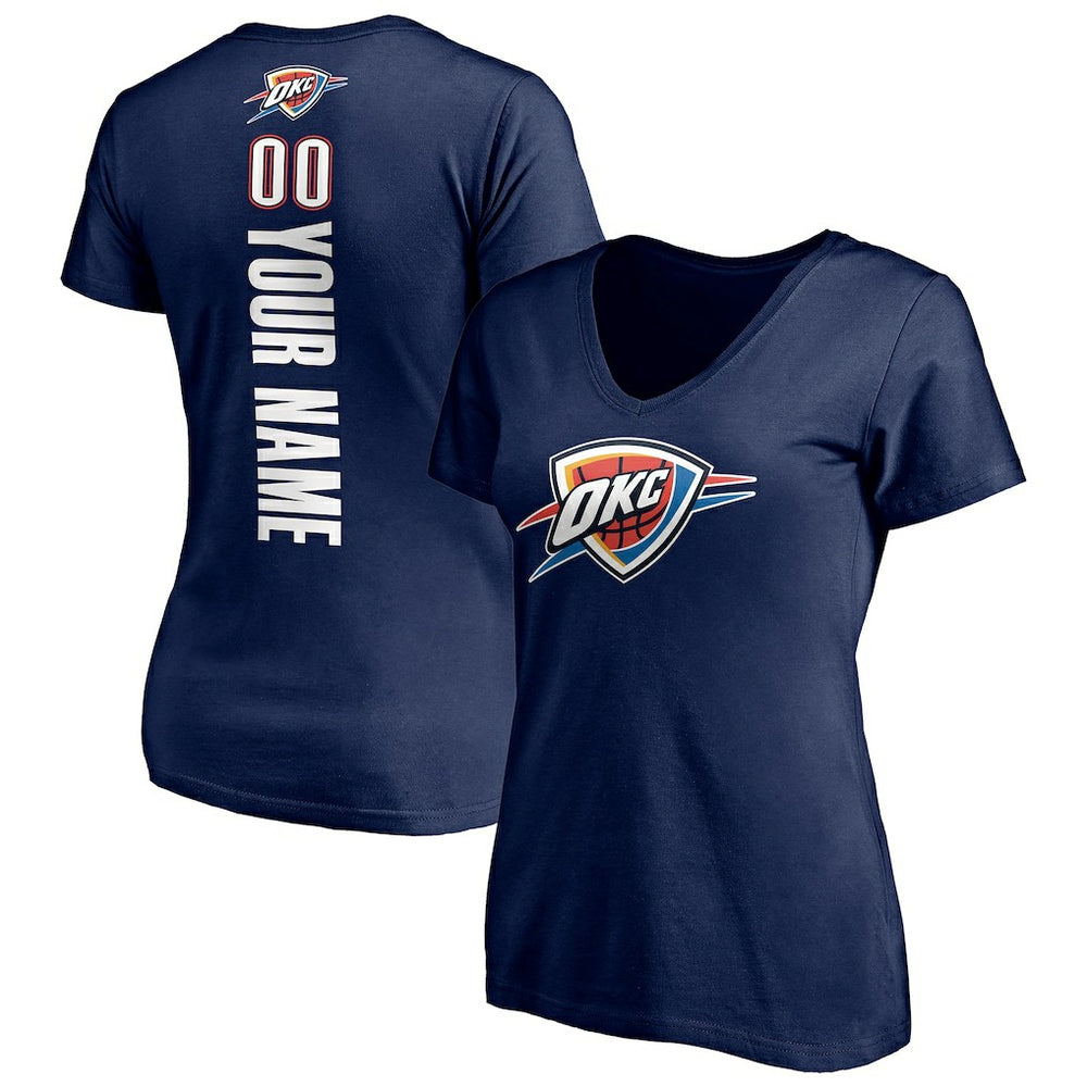 Oklahoma City Thunder Women's Playmaker Personalized Name & Number V-Neck T-Shirt Navy