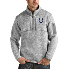 Indianapolis Colts Antigua Team Logo Fortune Quarter-Zip Pullover Jacket Heather Gray