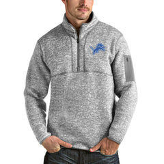Detroit Lions Antigua Team Logo Fortune Quarter-Zip Pullover Jacket Heather Gray