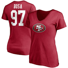 Nick Bosa San Francisco 49ers Women's Player Icon Name & Number V-Neck T-Shirt Scarlet