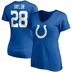 Jonathan Taylor Indianapolis Colts Women's Player Icon Name & Number V-Neck T-Shirt Royal