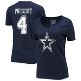Dak Prescott Dallas Cowboys Women's Player Icon Name & Number V-Neck T-Shirt Navy