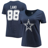 CeeDee Lamb Dallas Cowboys Women's Player Icon Name & Number V-Neck T-Shirt Navy