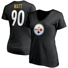 T.J. Watt Pittsburgh Steelers Women's Player Icon Name & Number V-Neck T-Shirt Black