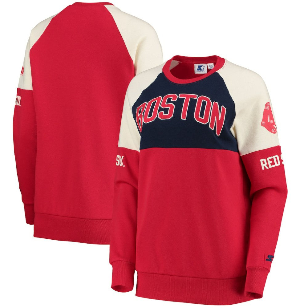 Boston Red Sox Starter Women's Baseline Raglan Pullover Sweatshirt - Red/Navy Pullover