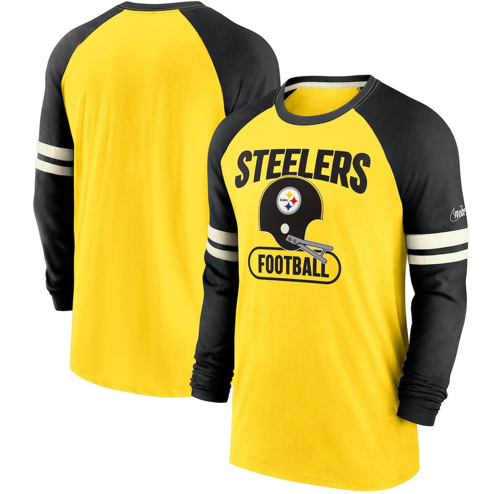 Pittsburgh Steelers Throwback Raglan Long Sleeve T-Shirt Gold/Black