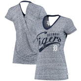 Detroit Tigers Touch Women's Hail Mary V-Neck Back Wrap T-Shirt - Navy T-shirts