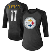 Chase Claypool Pittsburgh Steelers Women's Team Player Name & Number Tri-Blend Raglan 3/4-Sleeve T-Shirt Black