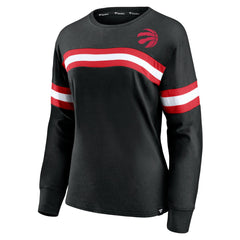 Toronto Raptors Women's Block Party Chest Logo Striped Long Sleeve T-Shirt Black