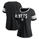 Brooklyn Nets Women's Block Party Striped Sleeve T-Shirt Black/Heathered Gray