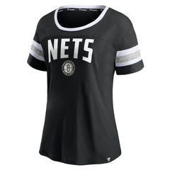 Brooklyn Nets Women's Block Party Striped Sleeve T-Shirt Black/Heathered Gray