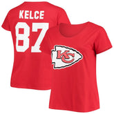 Travis Kelce Kansas City Chiefs Women's Plus Size Fair Catch Name & Number Scoop Neck T-Shirt Red