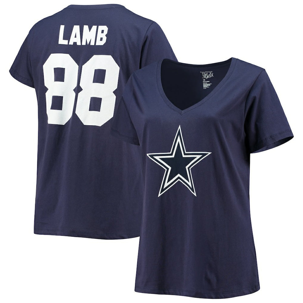 CeeDee Lamb Dallas Cowboys Women's Plus Size Name & Number V-Neck T-Shirt Navy