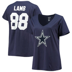 CeeDee Lamb Dallas Cowboys Women's Plus Size Name & Number V-Neck T-Shirt Navy