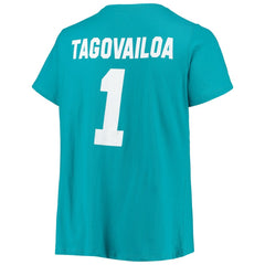 Tua Tagovailoa Miami Dolphins Women's Plus Size Fair Catch Name & Number Scoop Neck T-Shirt Aqua