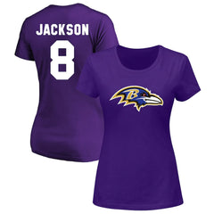 Lamar Jackson Baltimore Ravens Women's Plus Size Name & Number V-Neck T-Shirt Purple