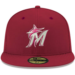 Miami Marlins New Era White Logo 59FIFTY Fitted Hat - Cardinal Hats