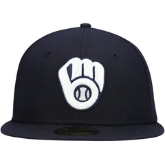 Milwaukee Brewers New Era White Logo 59FIFTY Fitted Hat - Navy Hats