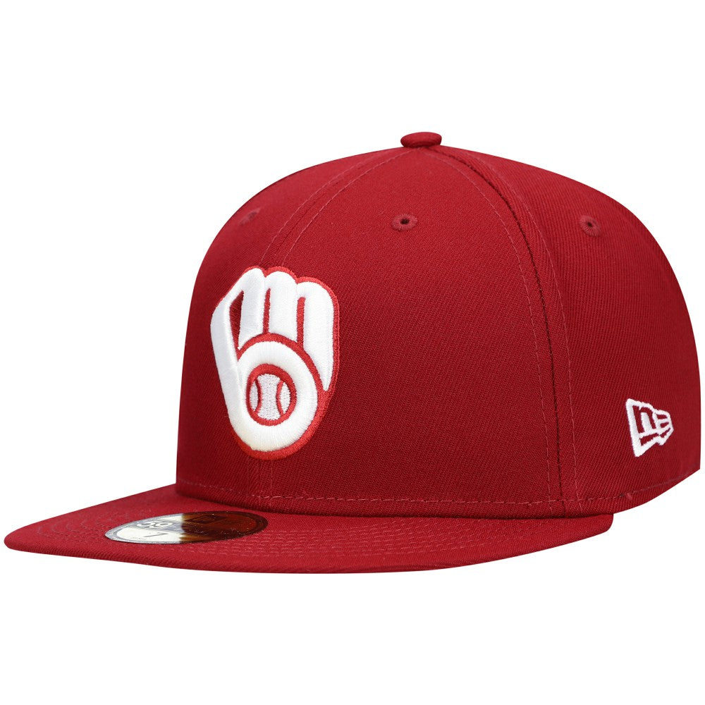 Milwaukee Brewers New Era White Logo 59FIFTY Fitted Hat - Cardinal Hats