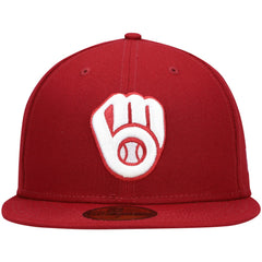 Milwaukee Brewers New Era White Logo 59FIFTY Fitted Hat - Cardinal Hats