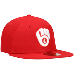 Milwaukee Brewers New Era White Logo 59FIFTY Fitted Hat - Red Hats