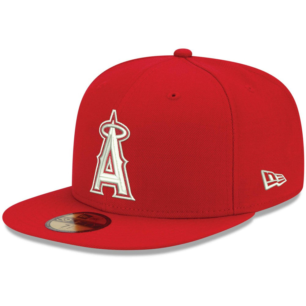 Los Angeles Angels New Era White Logo 59FIFTY Fitted Hat - Red Hats