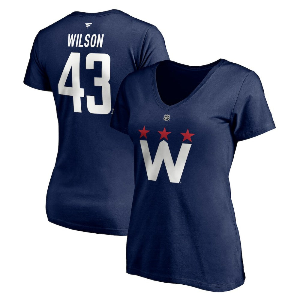 NHL Tom Wilson Washington Capitals Fanatics Women's Authentic Stack Name & Number V-Neck T-Shirt - Navy