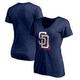 San Diego Padres Women's Red White and Team V-Neck T-Shirt - Navy T-shirts