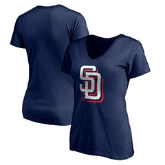San Diego Padres Women's Red White and Team V-Neck T-Shirt - Navy T-shirts