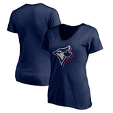 Toronto Blue Jays Women's Red White and Team V-Neck T-Shirt - Navy T-shirts