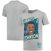 Larry Johnson Charlotte Hornets Youth Hardwood Classics King of the Court Player T-Shirt Gray