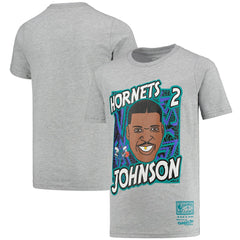 Larry Johnson Charlotte Hornets Youth Hardwood Classics King of the Court Player T-Shirt Gray