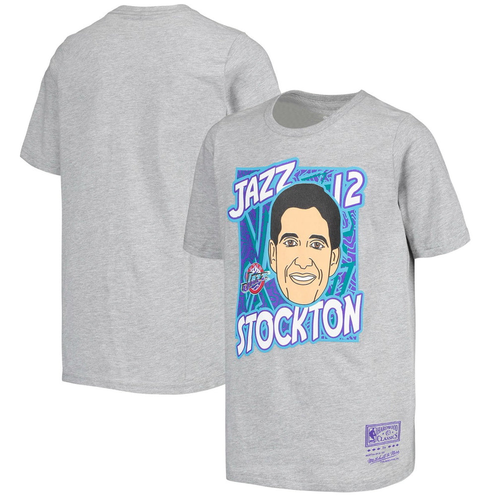 John Stockton Utah Jazz Youth Hardwood Classics King of the Court Player T-Shirt Gray