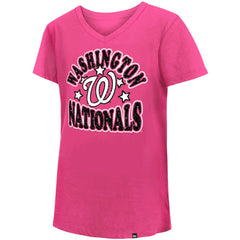 Washington Nationals New Era Girl's Youth Jersey Stars V-Neck T-Shirt - Pink Jerseys