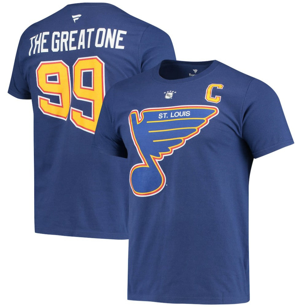NHL Wayne Gretzky St. Louis Blues Fanatics Authentic Stack Retired Player Nickname & Number T-Shirt - Blue