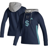NHL Seattle Kraken adidas Women's Skate Lace AEROREADY Pullover Hoodie - Deep Sea Blue