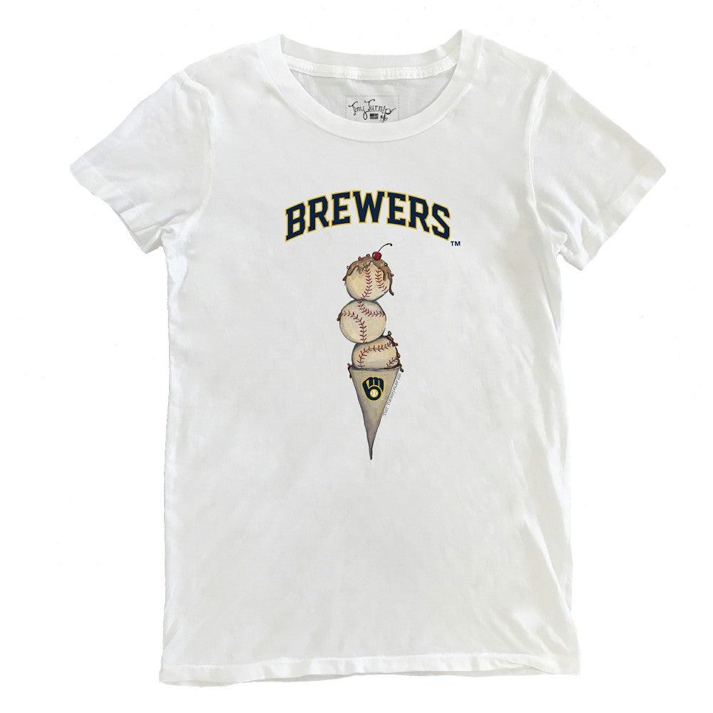 Milwaukee Brewers Tiny Turnip Women's Triple Scoop T-Shirt - White T-shirts