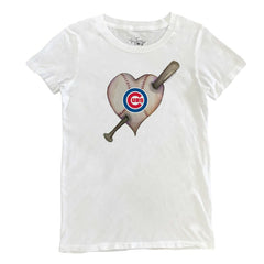 Chicago Cubs Tiny Turnip Women's Heart Bat T-Shirt - White T-shirts
